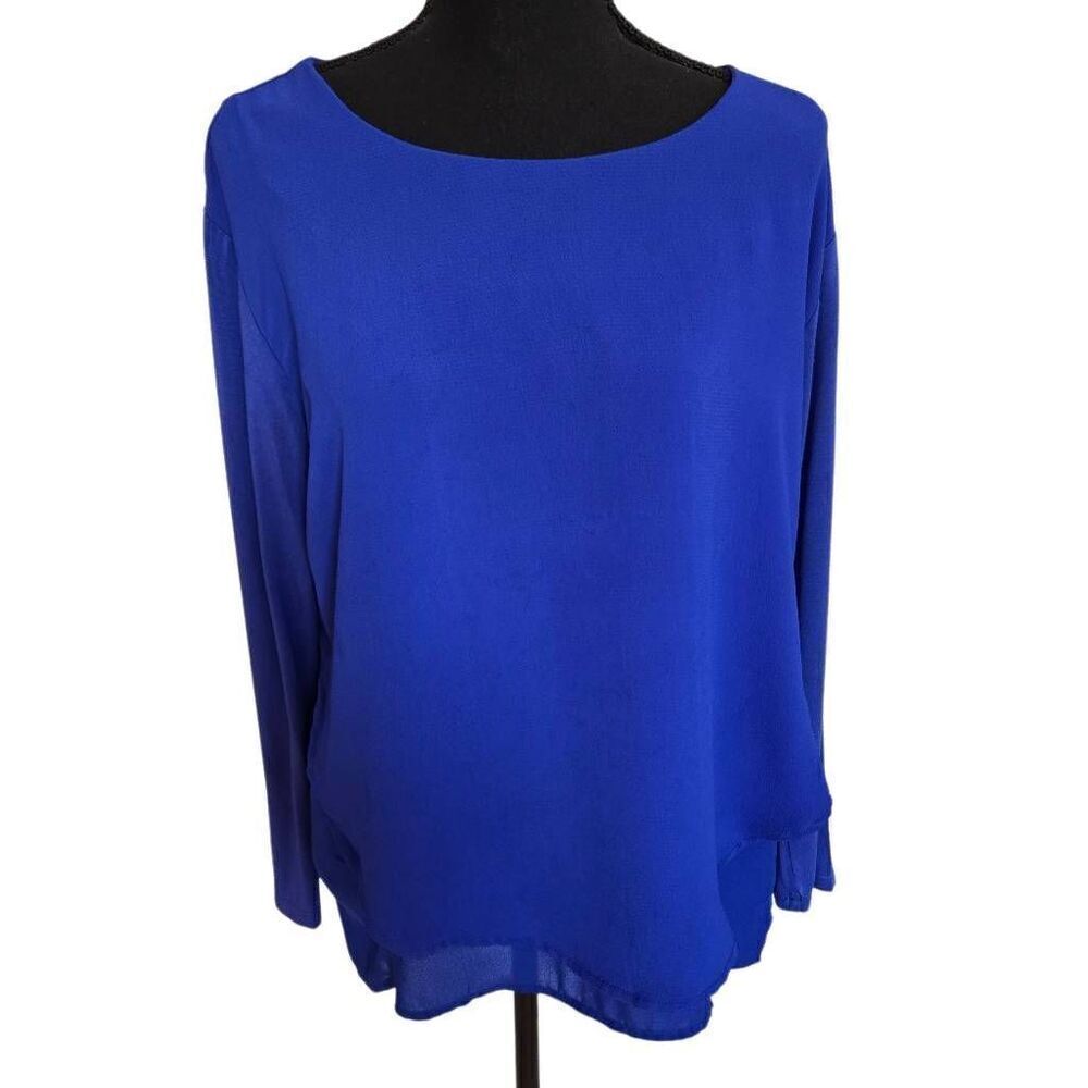 Lena Gabrielle Womens Royal Blue Layered Tiered Long Sleeve Top Medium